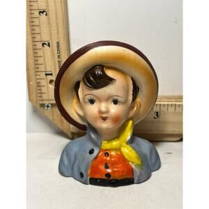 Vintage Ceramic Boy Bust Figurine Hand Painted Japan Collectible Home Decor